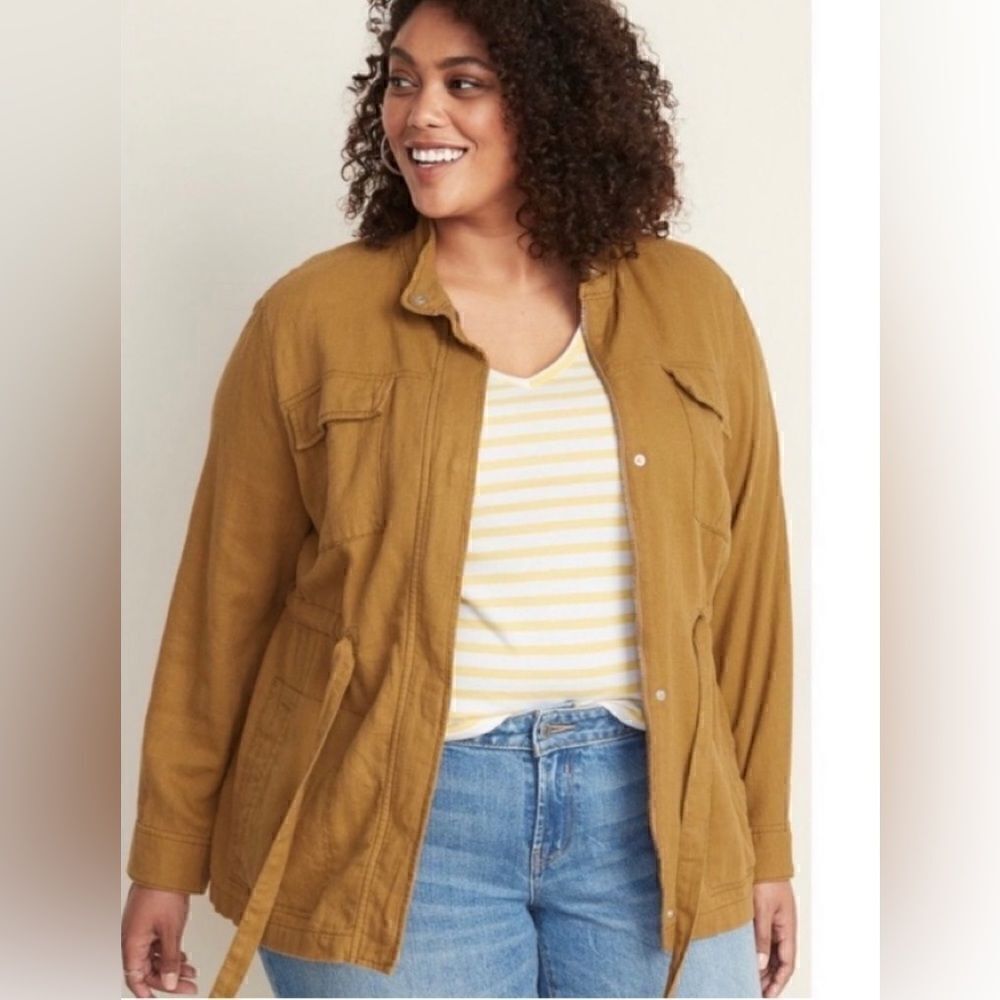 Old Navy Linen Blend Utility Jacket Golden Brown M